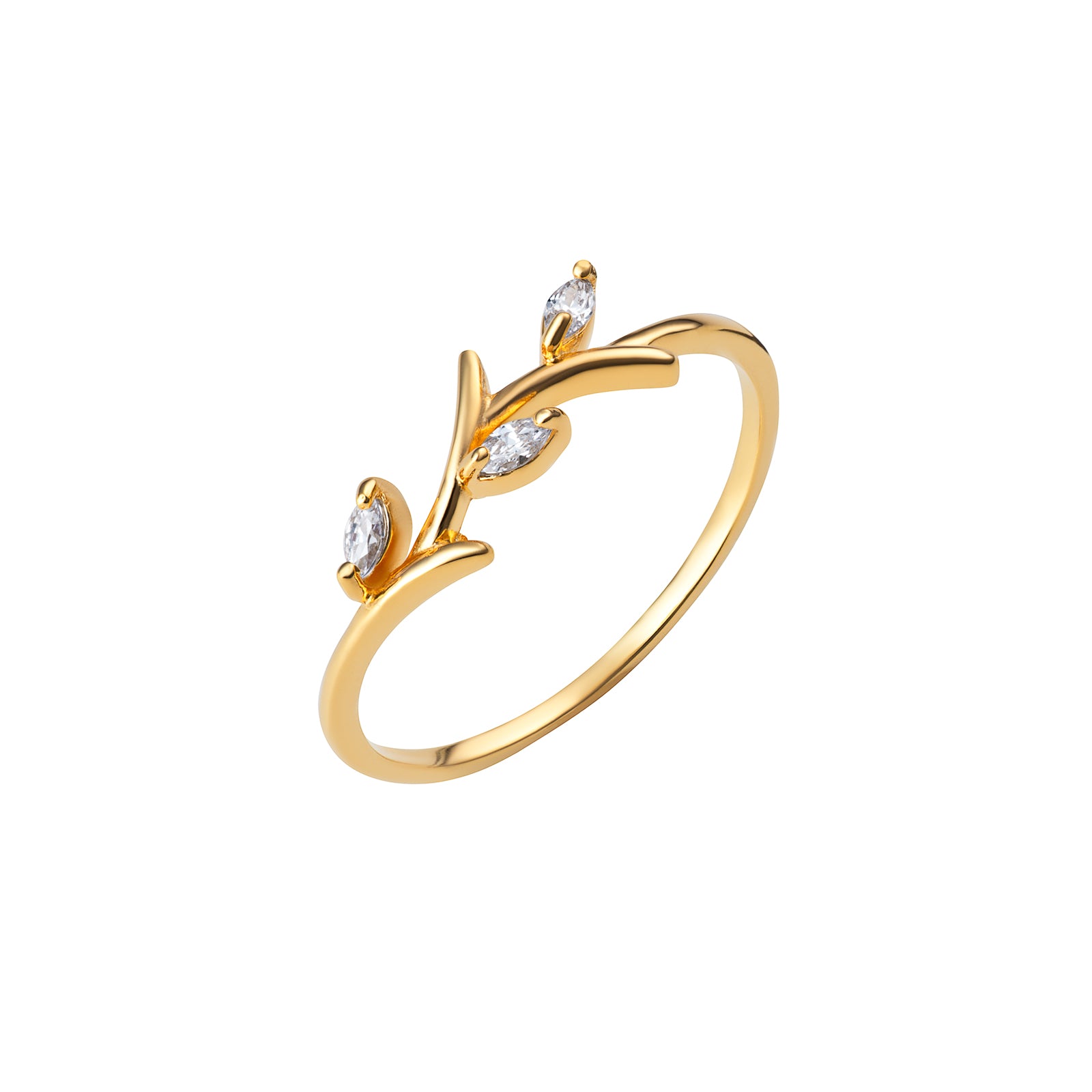 Silver Gold Plated Cubic Zirconia Leaf Ring (Sr074c)