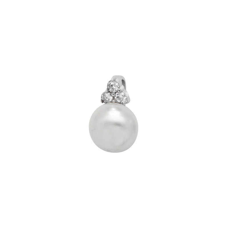 Silver Pearl & Cubic Zirconia Pendant (Sp241b)
