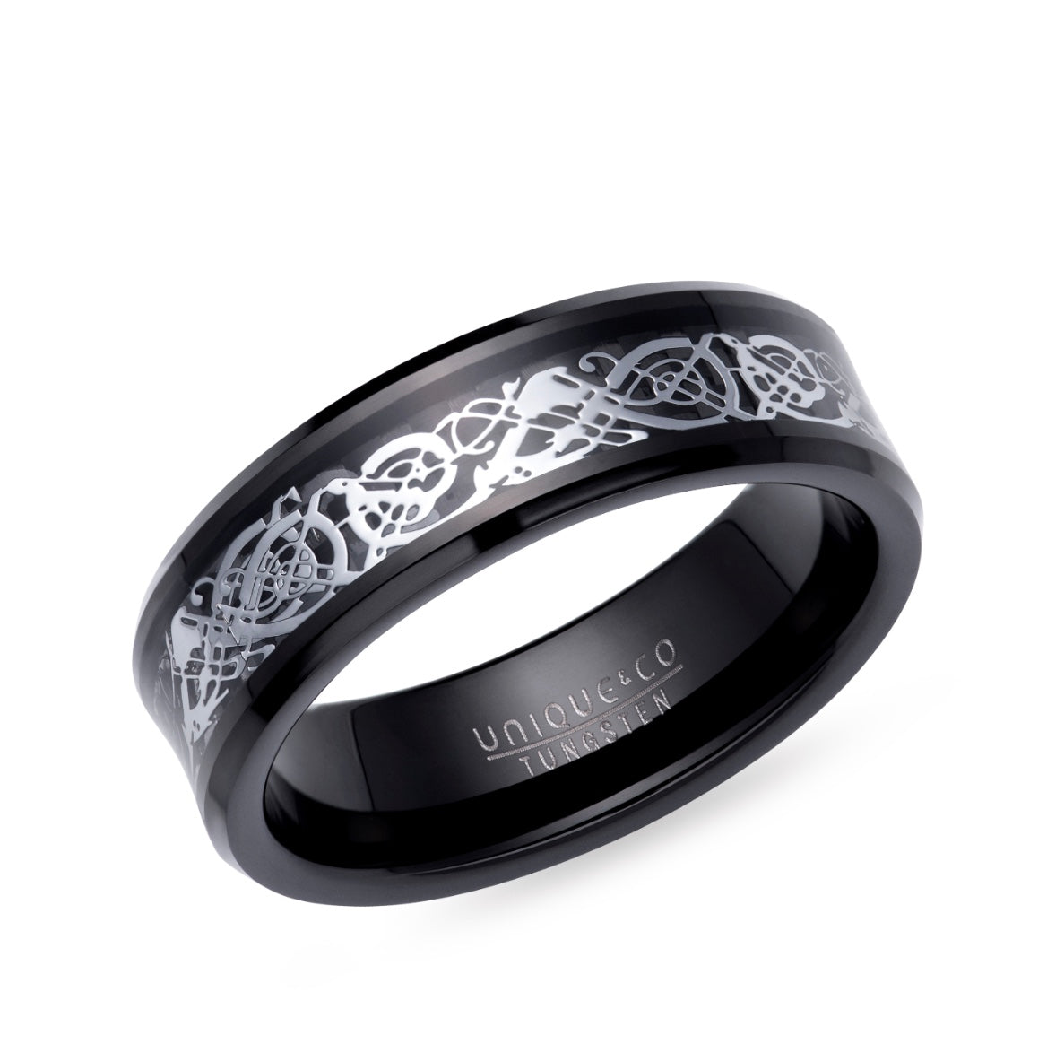 Tungsten 7mm Black Carbon Fibre with Black IP Plating Wedding Ring (TUR 172)
