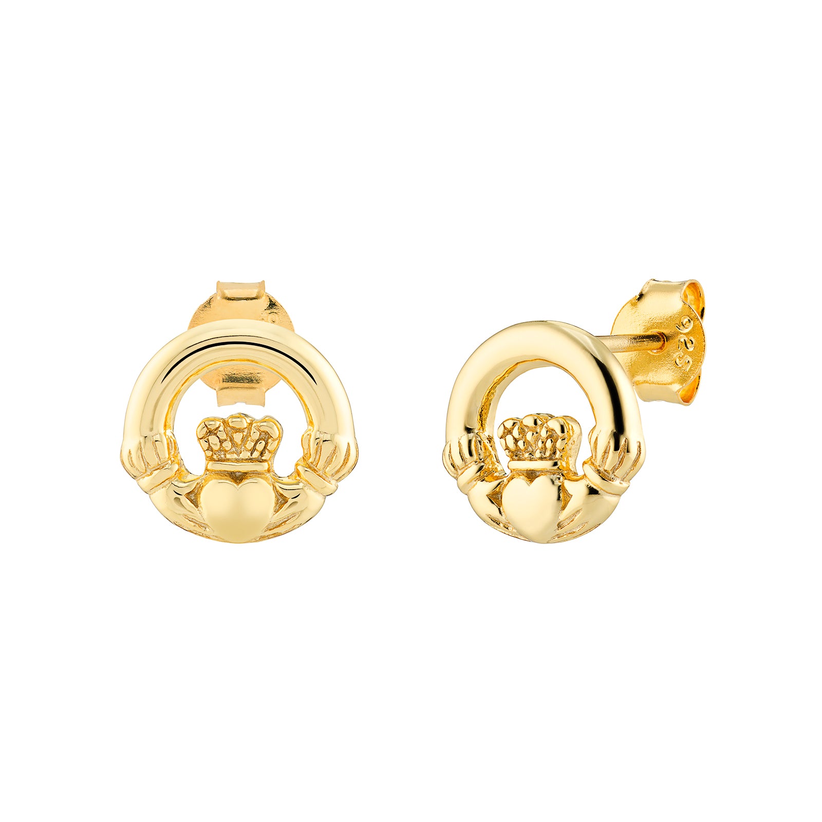 Silver Gold Plated Claddagh Stud Earrings (Se196d)