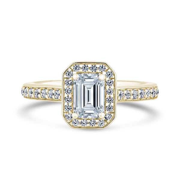 1.45ct Emerald Cut Halo Set Lab Grown Certified Diamond Solitare Ring (Ehg01)