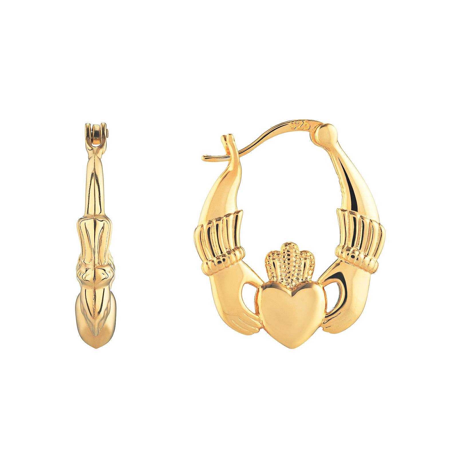 Silver Gold Plated Claddagh Creole Earrings (Se234c)
