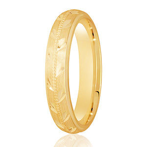 9ct Brushed & Diamond Cut Court 4mm Wedding Ring (Dc160)