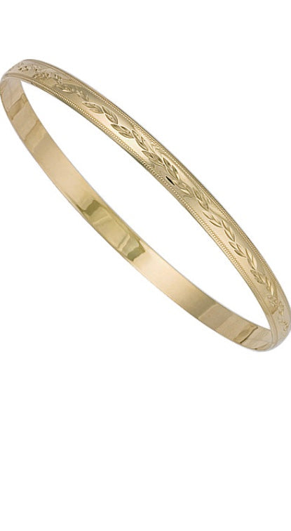 9ct Yellow Gold Engraved Slave Bangle (Bn0043)