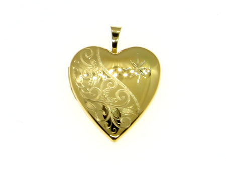 Silver Gold Plated Engraved Heart Locket & Chain (0129)
