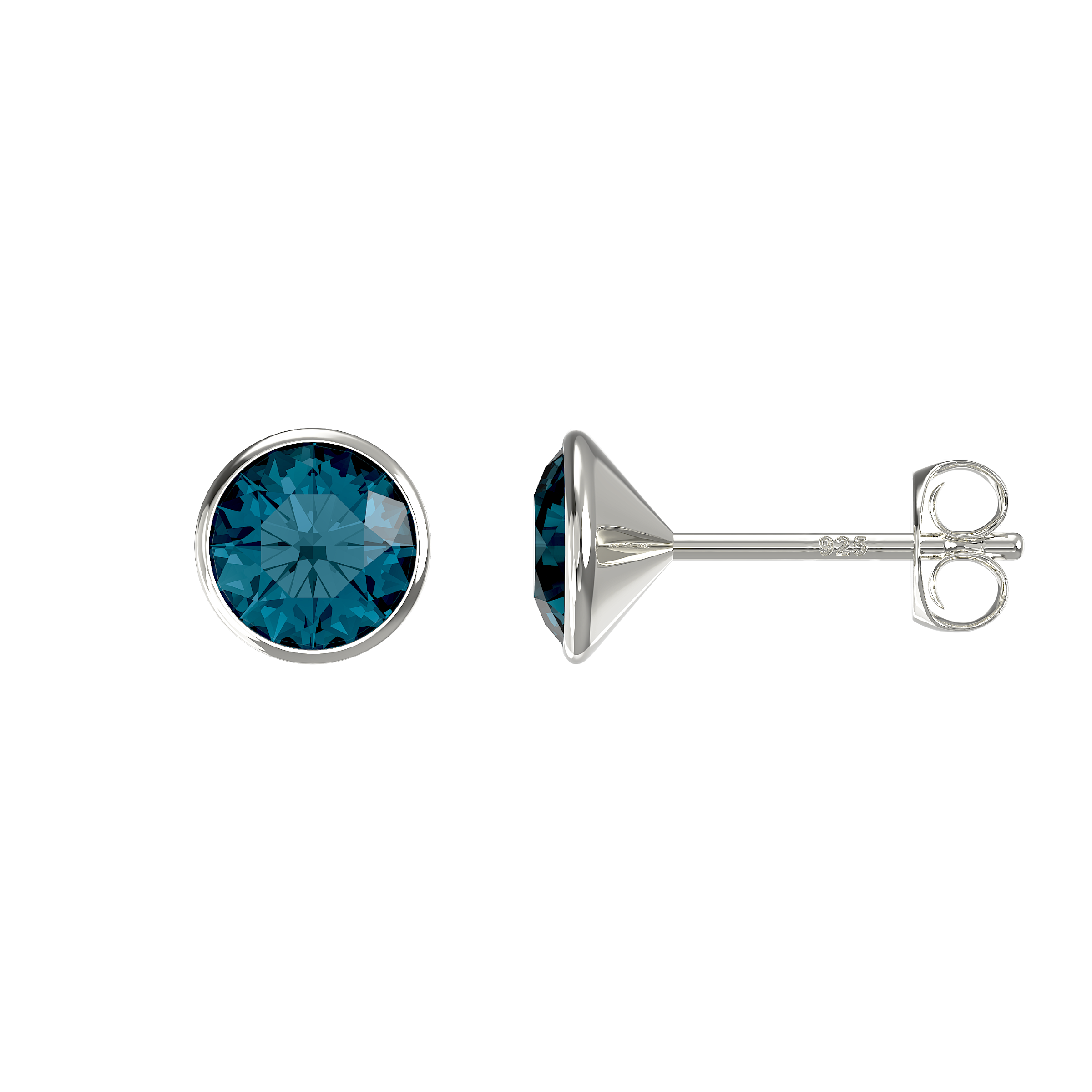 Silver Aquamarine Cubic Zirconia Stud Earrings (Se803a)
