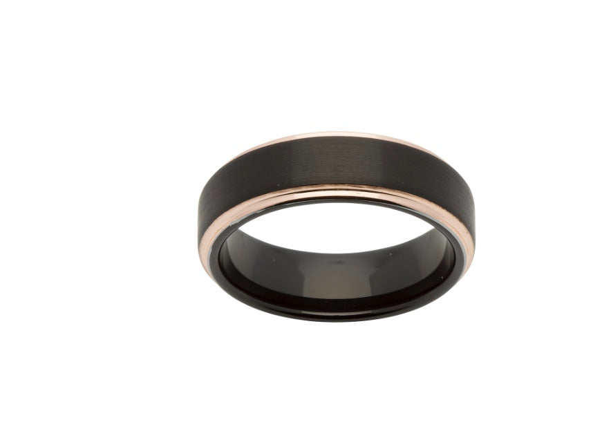 Tungsten 6mm Black & Rose Gold IP Plating Wedding Ring (TUR55)