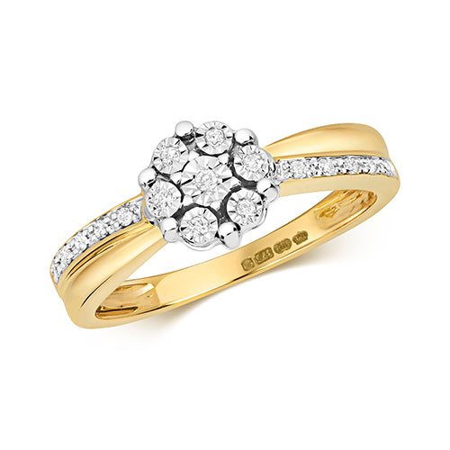 9ct White Gold Diamond Cluster Ring (Rd597)