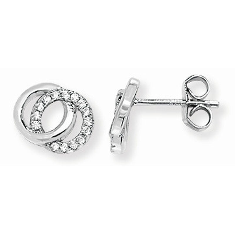 Silver Cubic Zirconia Circle Stud Earrings (Se420b)