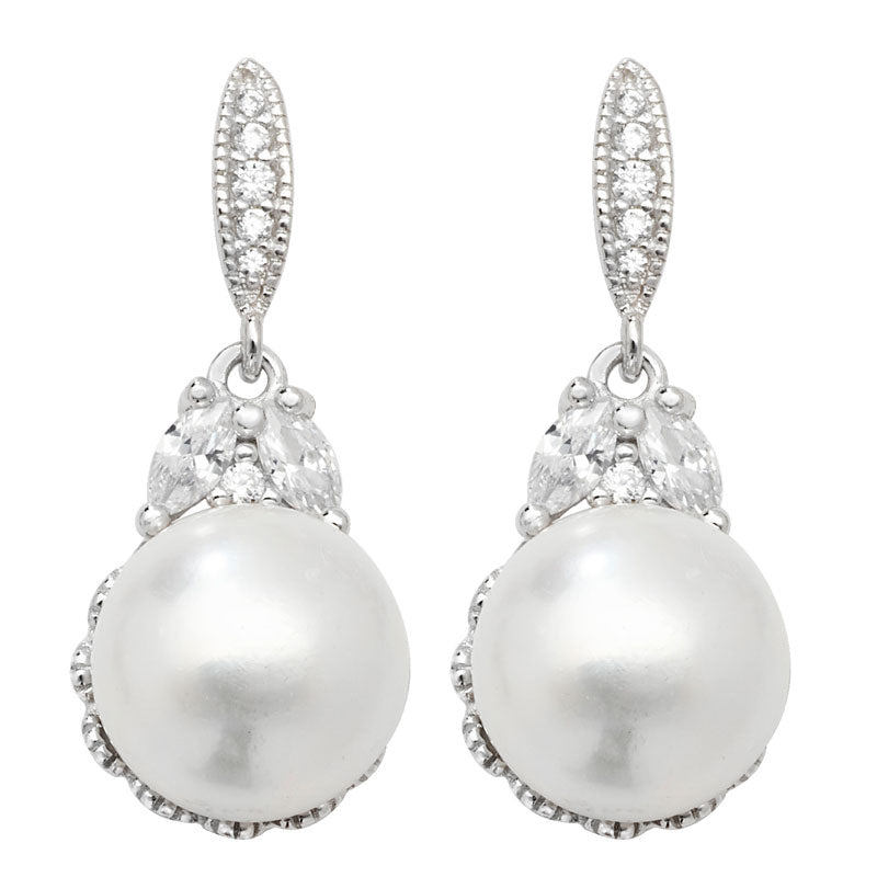 Silver Pearl & Cubic Zirconia Earrings (Se344b)