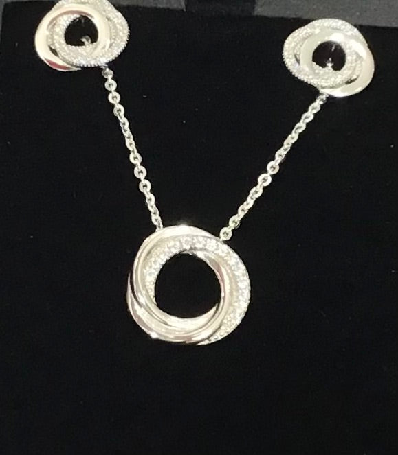 Silver Cubic Zirconia Pendant, Chain & Earrings