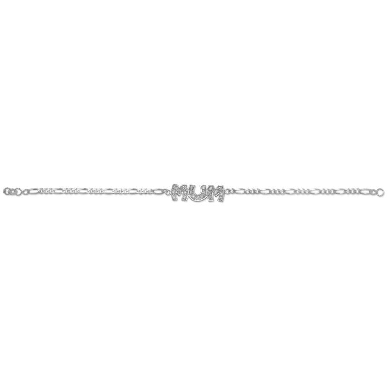 Silver Mum Figaro Bracelet (Sbr072a)