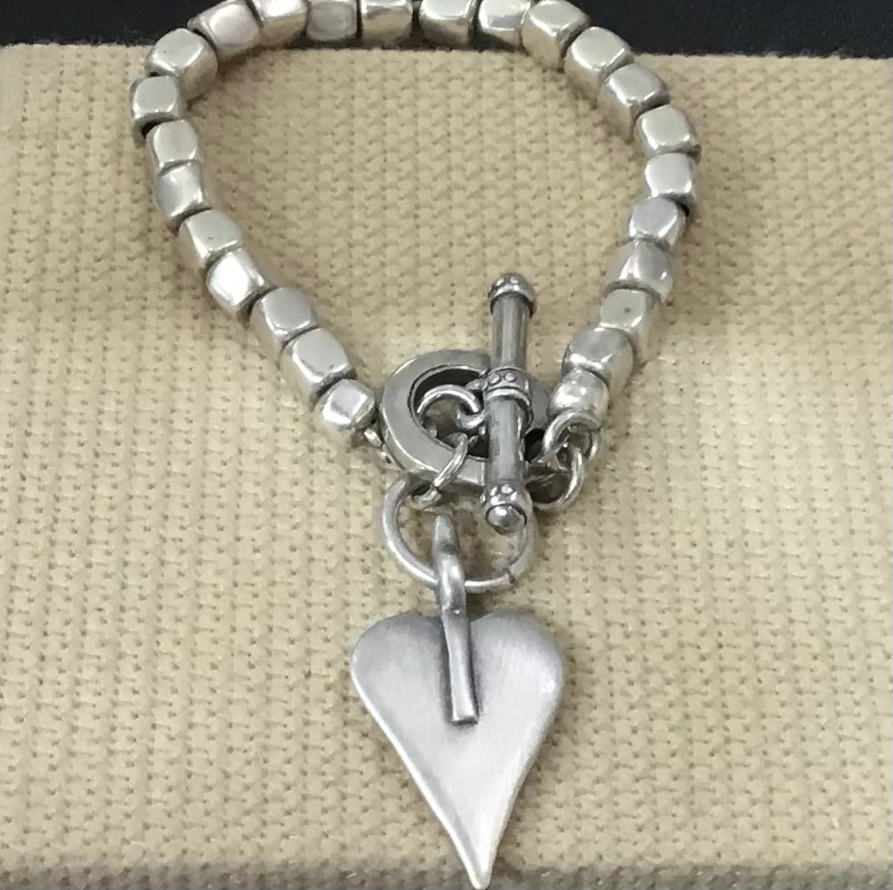 Danon Pewter Cube Heart & T-bar Bracelet