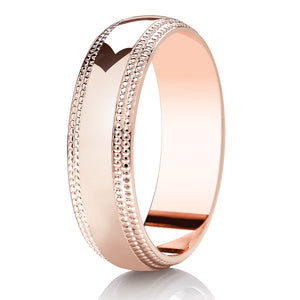 9ct White Gold Millgrain 6mm Wedding Ring (DC119)