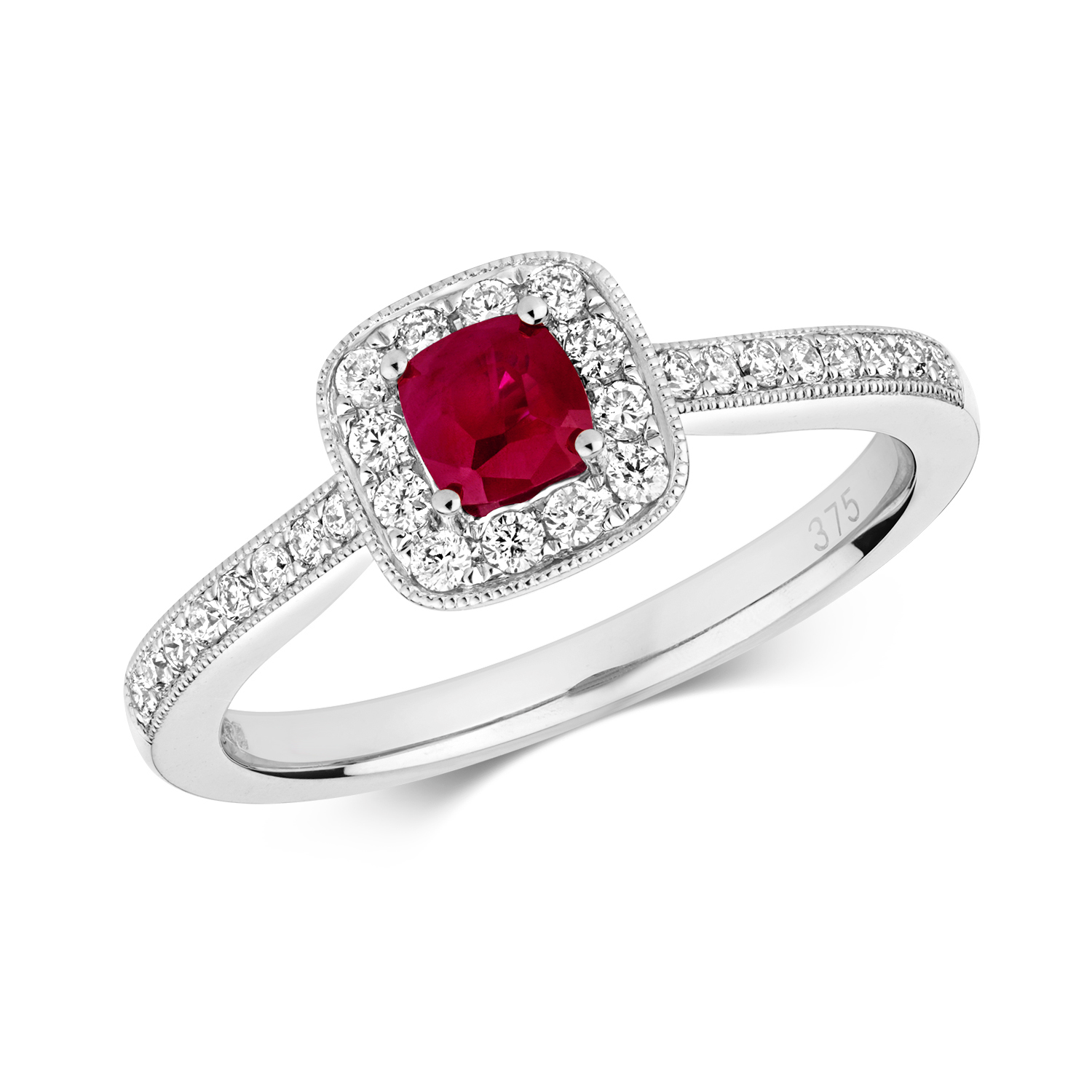 Ruby & Diamond Square Cluster Ring (Rd412r)