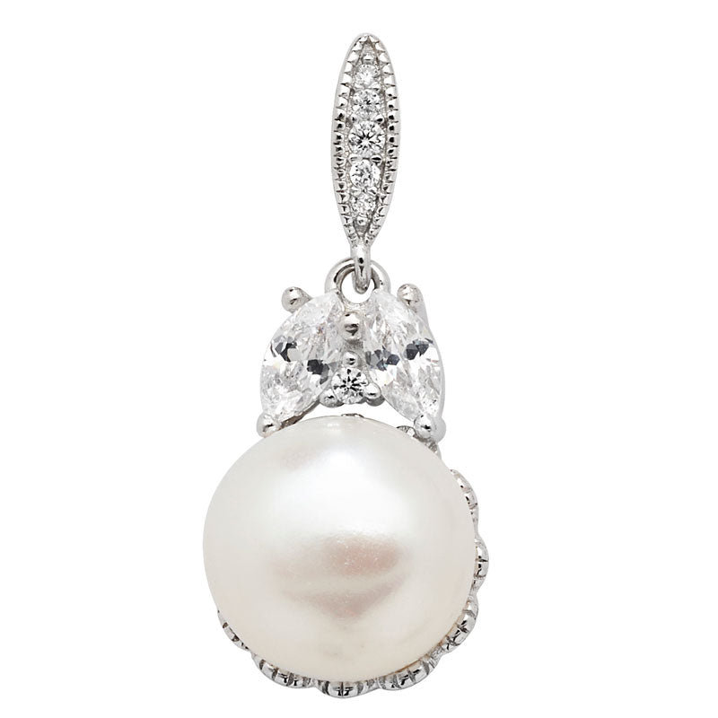 Silver Pearl & Cubic Zirconia Pendant (Sp389a)