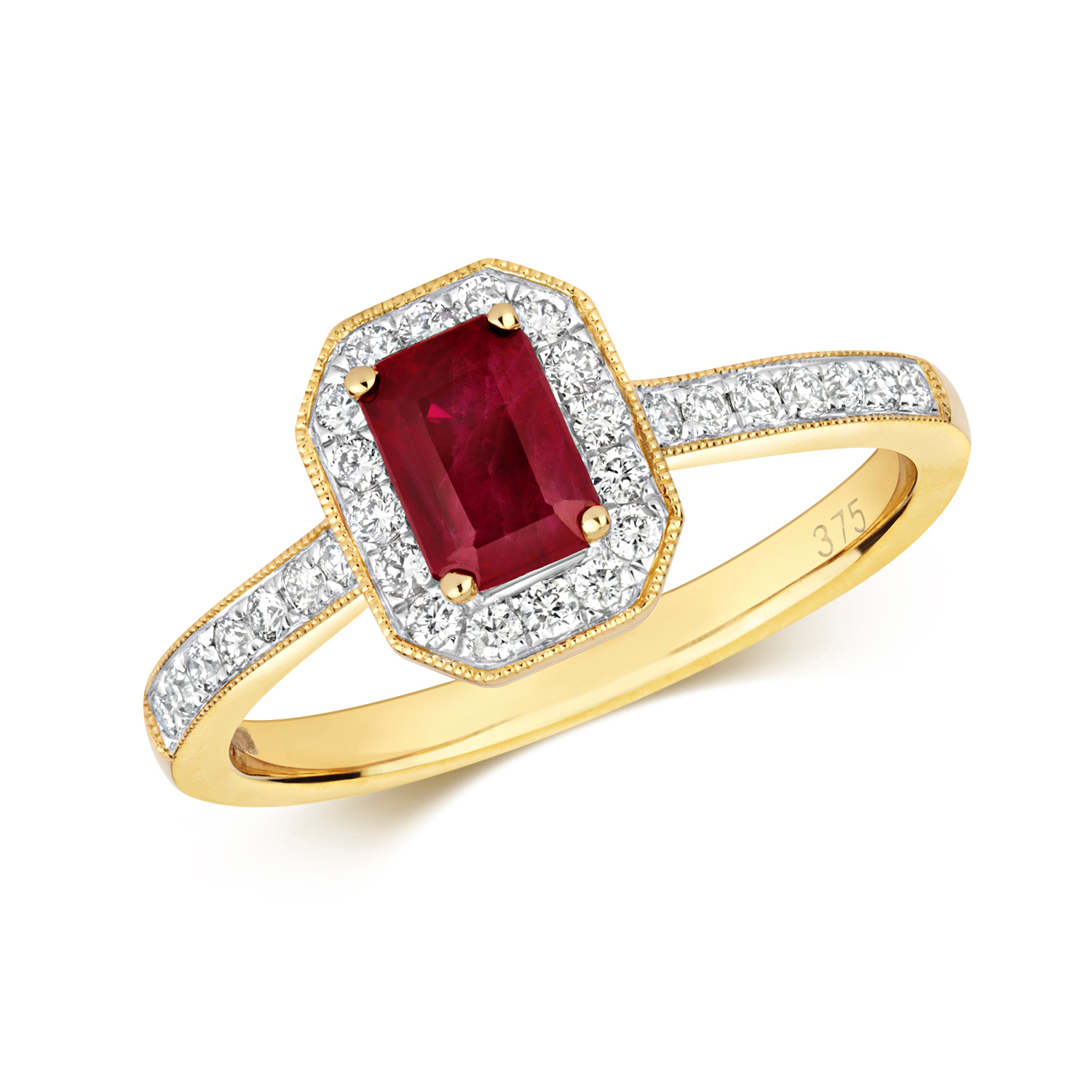 Ruby & Diamond Octagon Cluster Ring (Rd415wr)