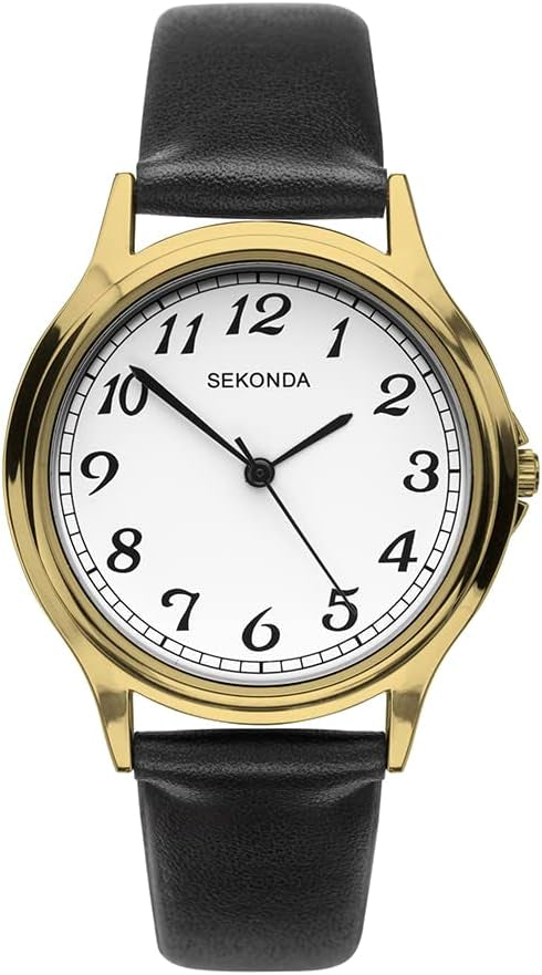 (3134) Sekonda Black Leather Gents Sale Watch