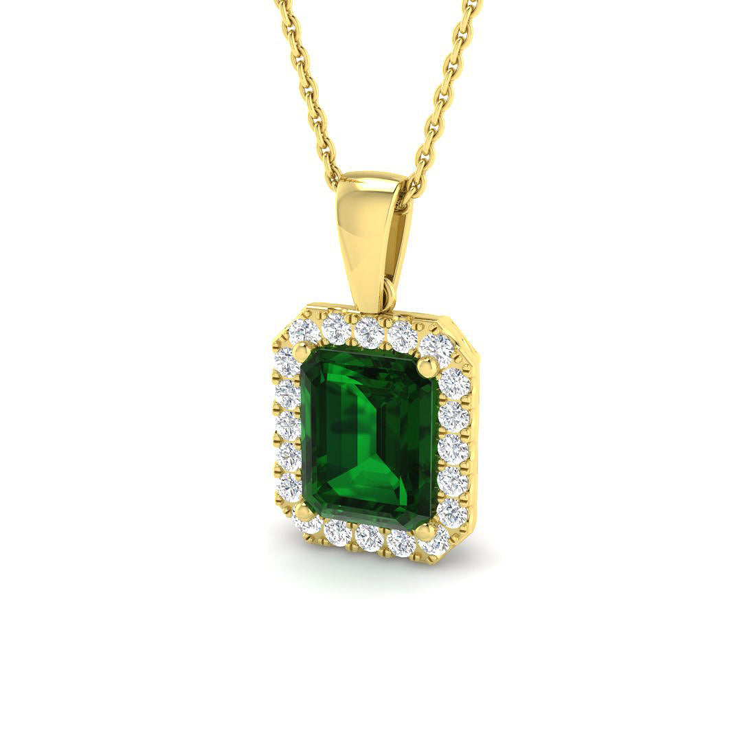 Emerald & Diamond Pendant Lab Grown on 9ct 18” Chain