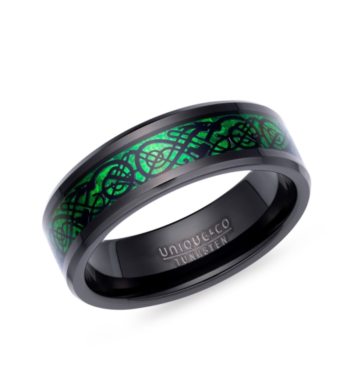 Tungsten 7mm Green Carbon Fibre with Black IP Plating Wedding Ring (TUR 173)