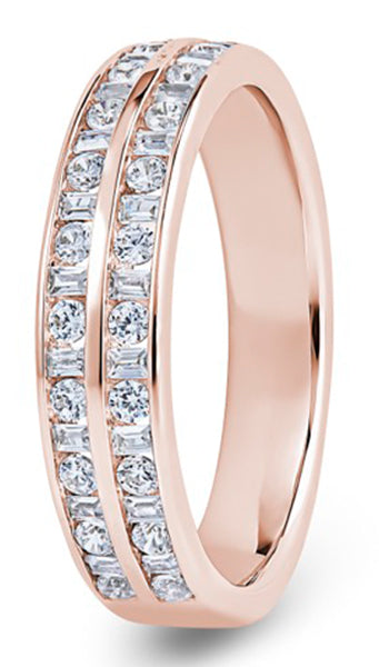 9ct Brilliant & Baguette Cut Double Row Channel Set Wedding Ring (Dbr-400-040-040)
