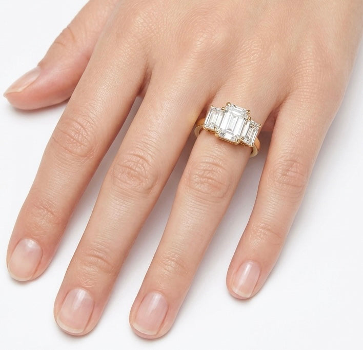 5.00ct Emerald Cut 3 Stone Lab Diamond ring