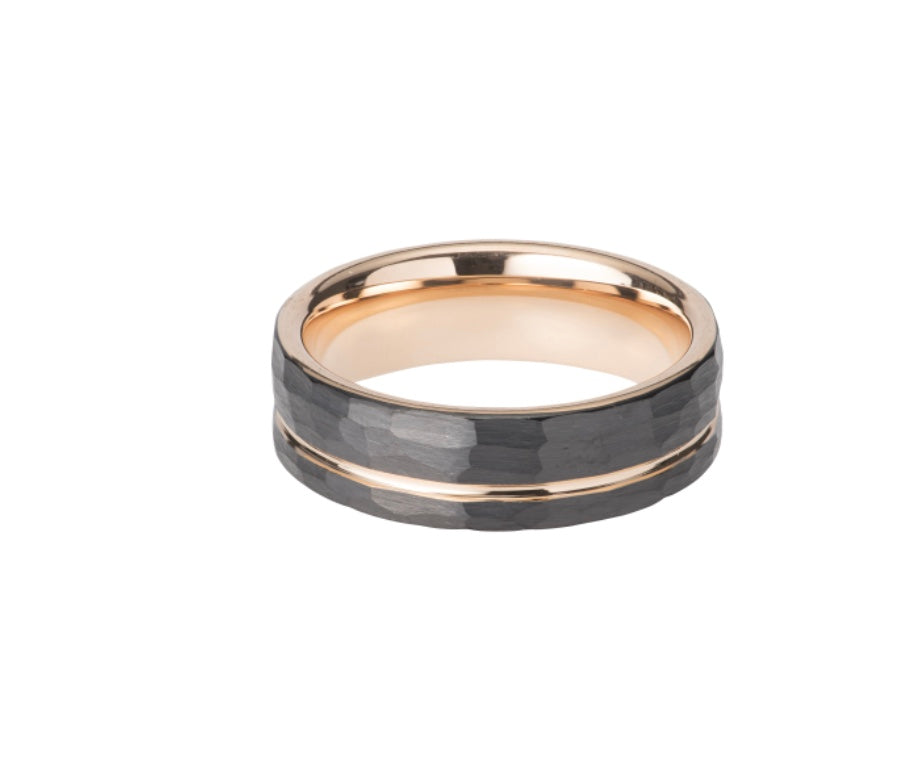 Tungsten 7mm Black & Rose IP Plating Wedding Ring (TUR 83)