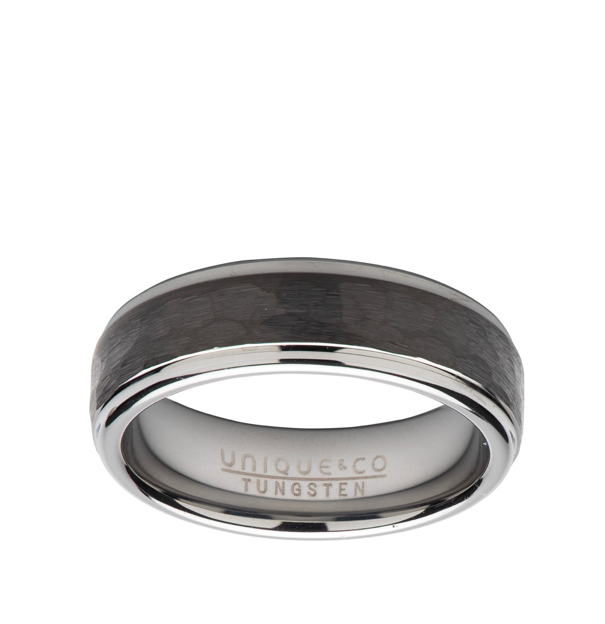 Tungsten 7mm Hammered Finish with Black IP Plating Wedding Ring (TUR 118)