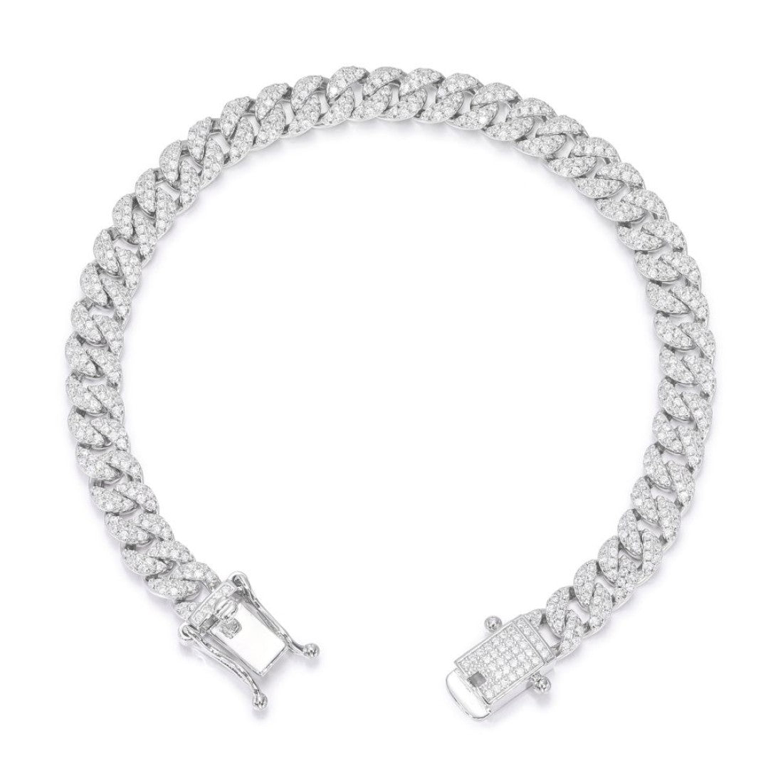 Silver Cubic Zirconia Set Cuban Bracelet (Abb198-7.5)
