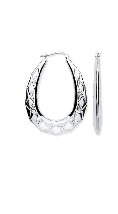 Silver Engraved Creole Earrings (Ser0554)