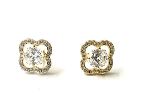 Silver Gold Plated Cubic Zirconia Stud Earrings (Erczyg0161)