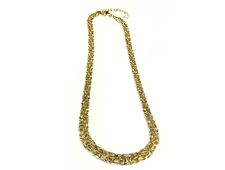 Silver Gold Plated Graduated Byzantine Necklace (Npyg125)
