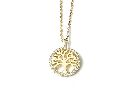 Silver Gold Plated Cubic Zirconia Tree of Life Pendant & Chain (Nkczyg0287)