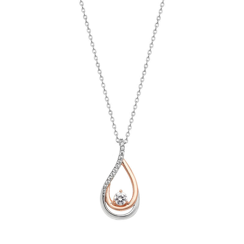 Silver & Rose Gold Plated Cubic Zirconia Necklace (Sn279a)