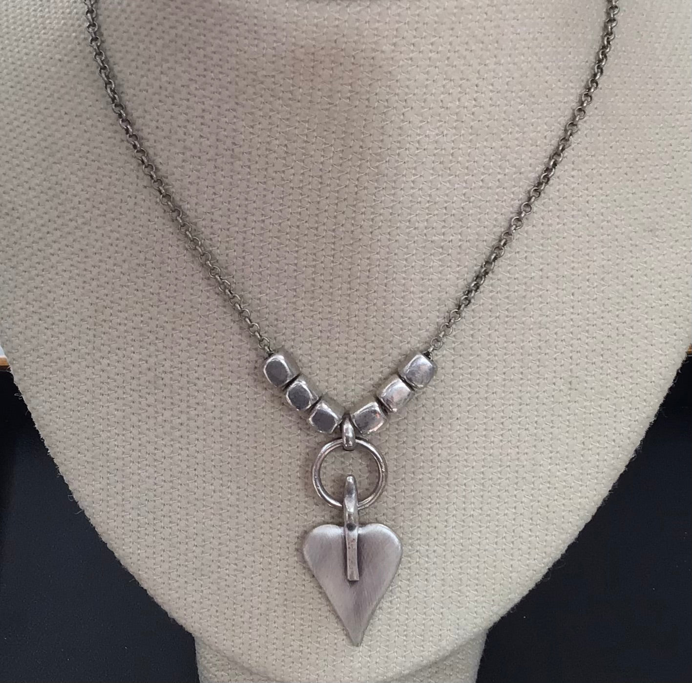 Danon Pewter Heart Cube Belcher Necklace