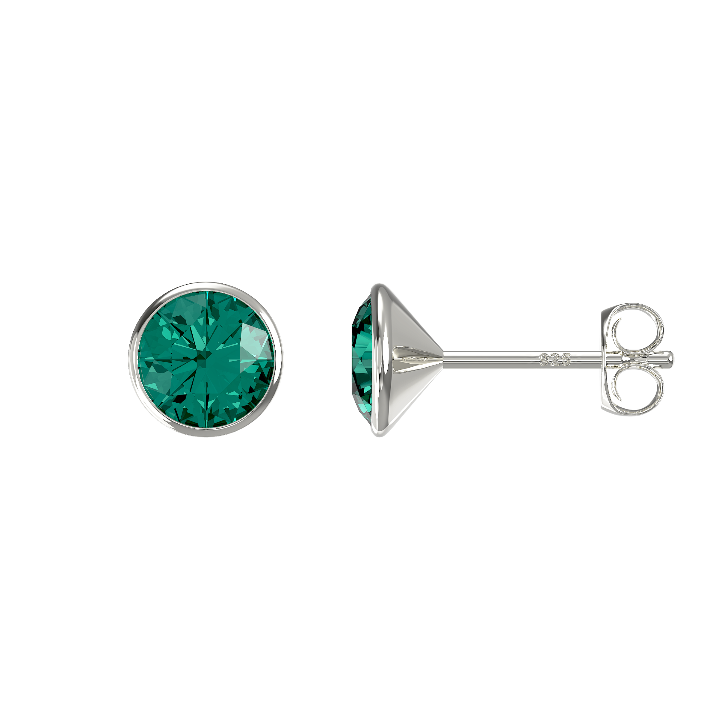 Silver Emerald Cubic Zirconia Stud Earrings (Se799a)