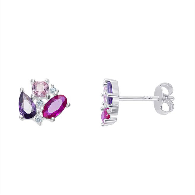 Silver Multi Coloured Stone Stud Earrings (Se546d)