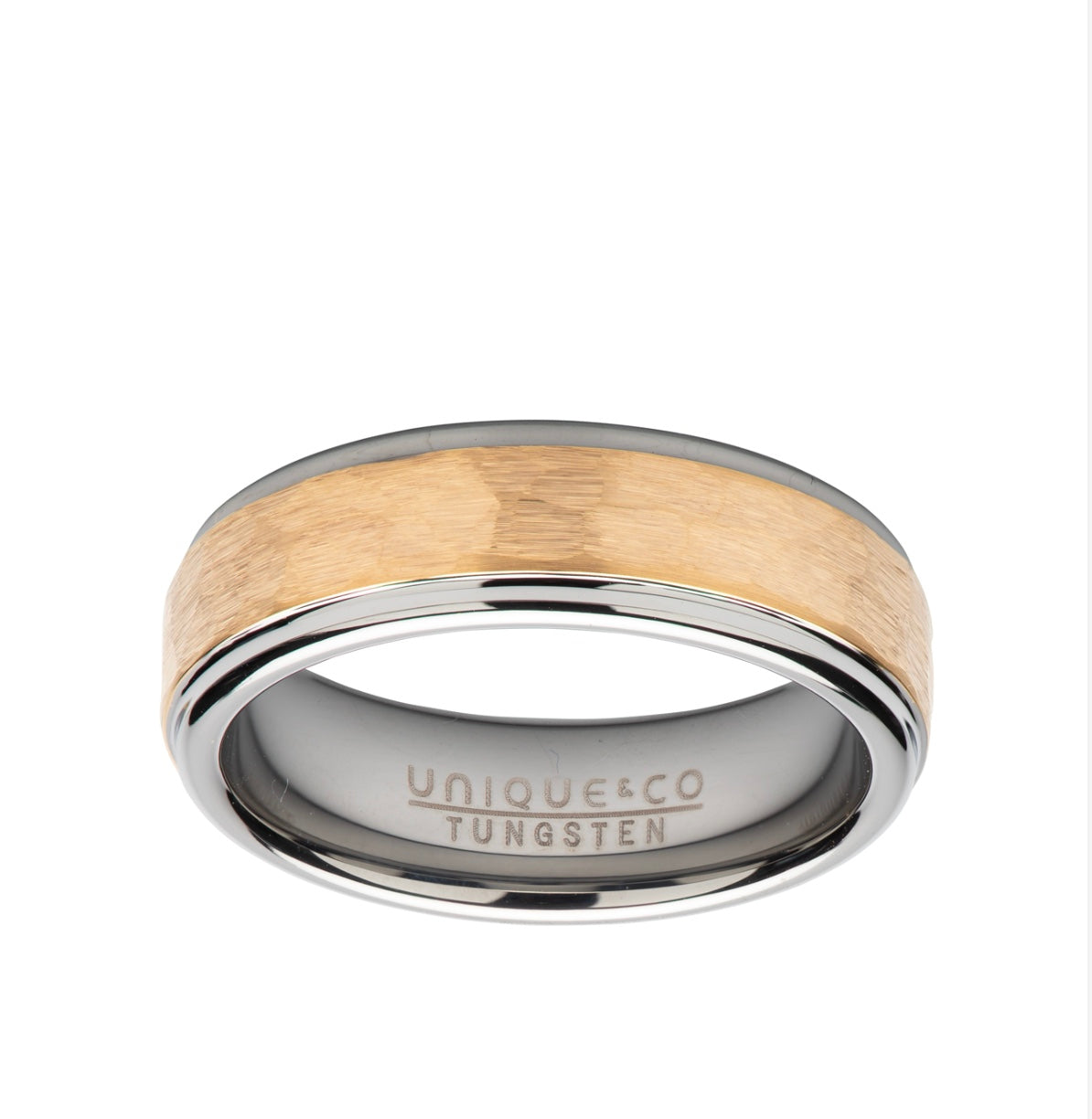 Tungsten 6mm Hammered Finish with Yellow IP Plating Wedding Ring (TUR 115)