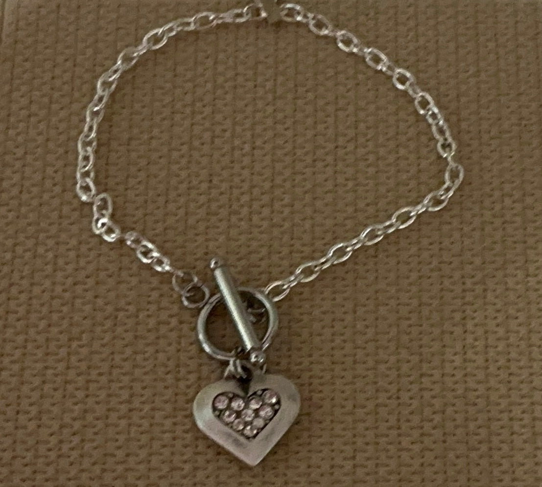 Danon Crystal Heart T-bar Bracelet