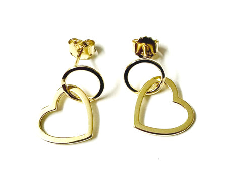 Silver Gold Plated Heart & Circle Drop Earrings (Epyg89)