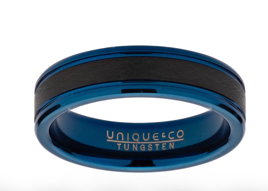 Tungsten 6mm Black & Blue IP Plating Wedding Ring (TUR 90)