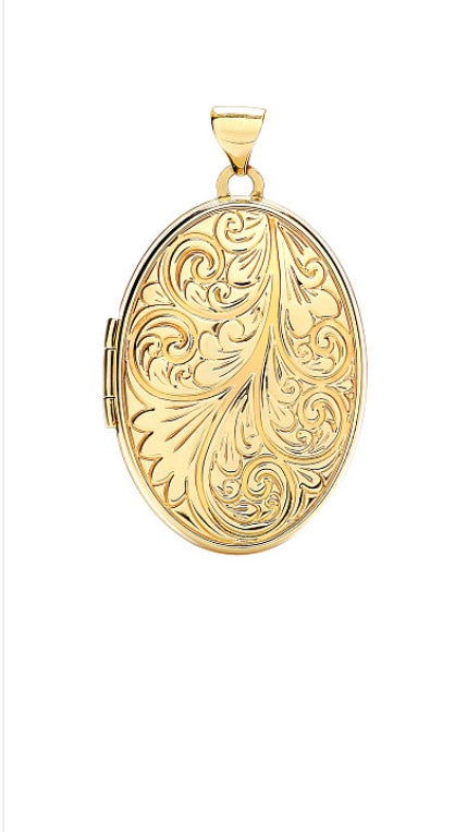 9ct Gold Oval Full Engraved Locket (Lk0147)