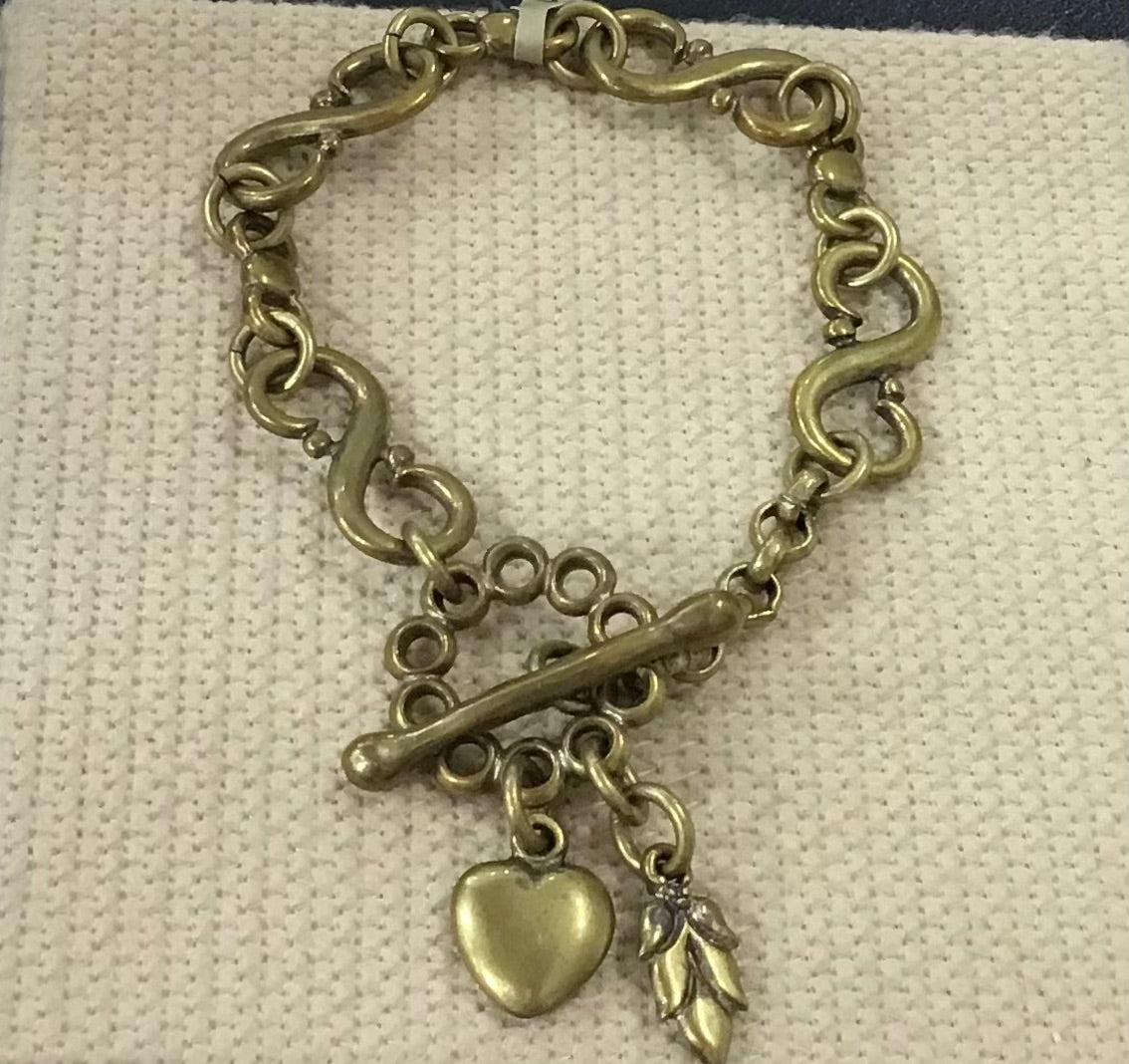 Danon Pewter Gold Plated Fancy Heart T-bar Bracelet
