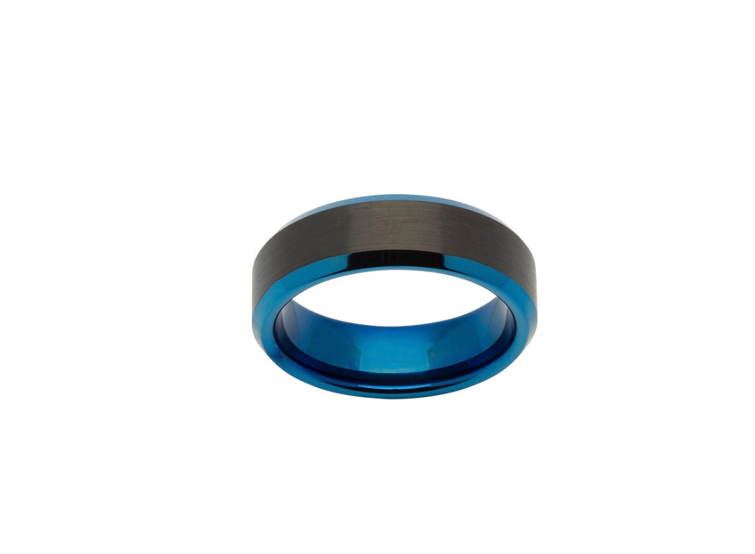 Tungsten 7mm Black & Blue IP Plating Wedding Ring (TUR 59)