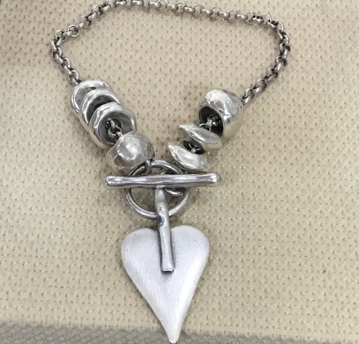 Danon Pewter Charm Heart T-bar Bracelet