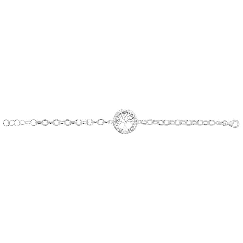 Silver Belcher Cubic Zirconia Tree of Life Bracelet (Sbr020a)