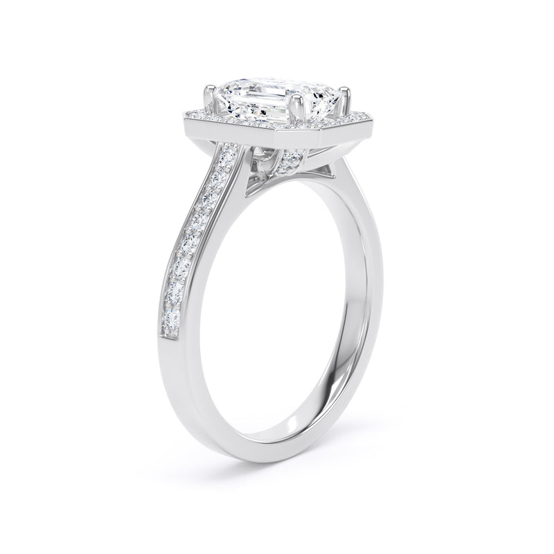1.45ct Emerald Cut Halo Set Lab Grown Certified Diamond Solitare Ring (Ehg01)
