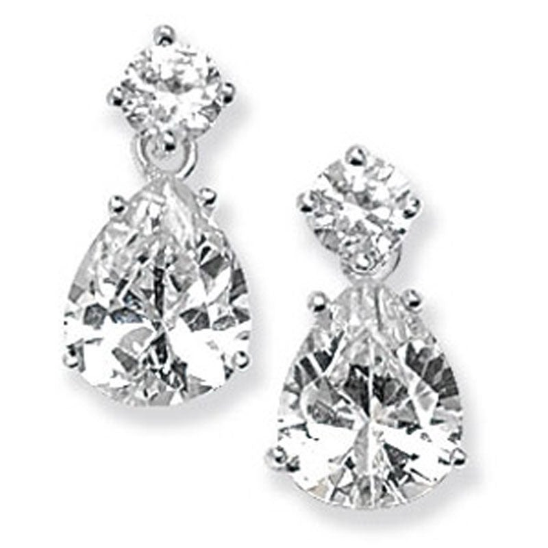 Silver Cubic Zirconia Pear Shape Drop Earrings (Se380b)