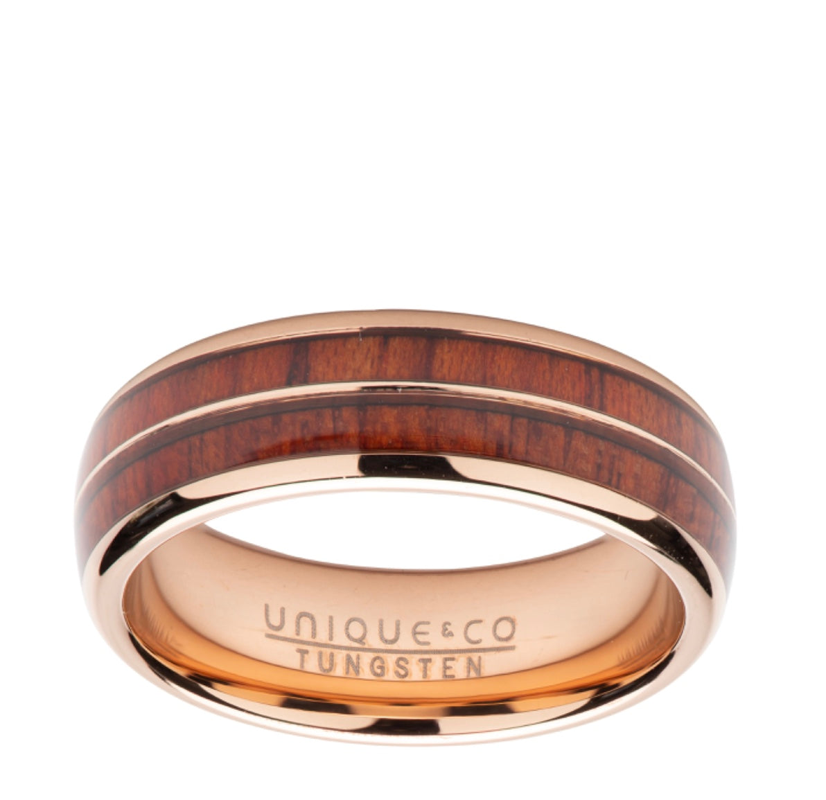Tungsten 7mm Wood inlay with Rose IP Plating  Wedding Ring (TUR 125)