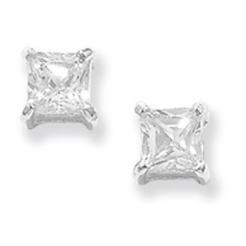 Silver Princess Cut Cubic Zirconia Stud Earrings (Se018a)